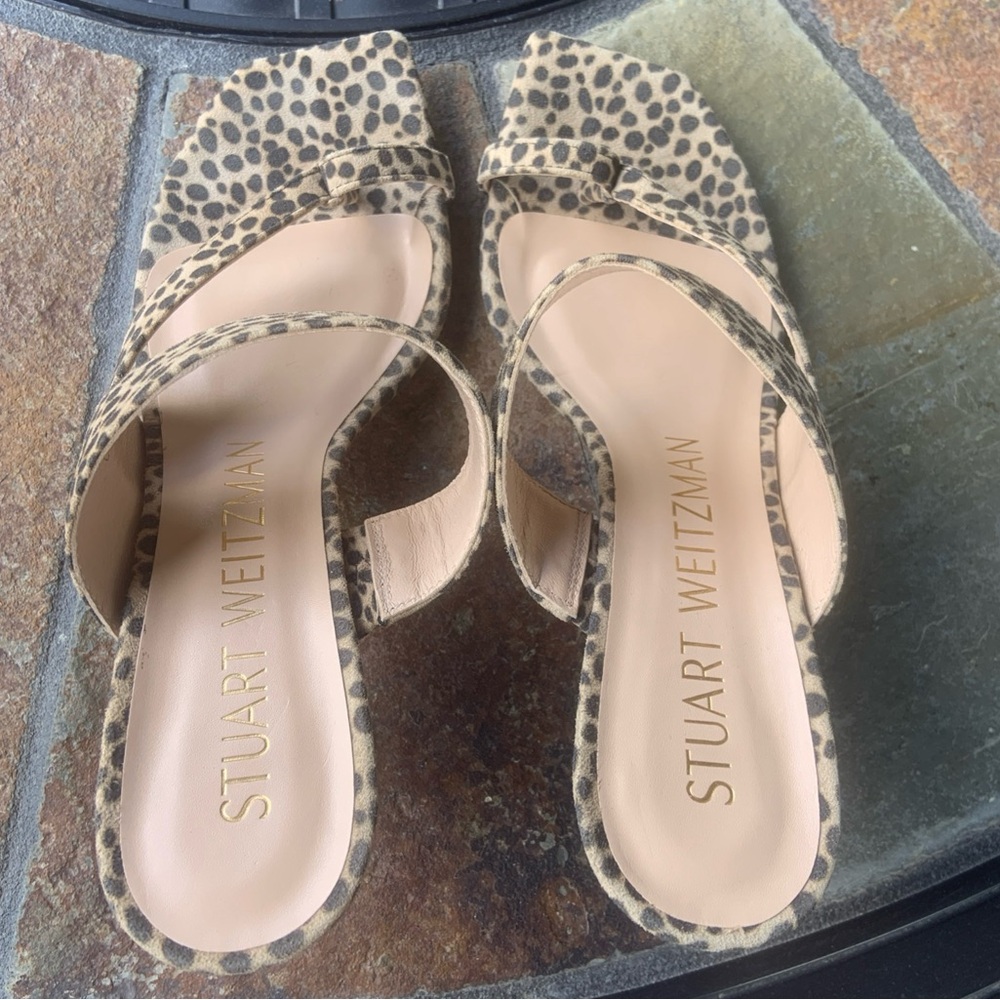 Stuart Weitzman Leopard Print Kitten Heel Sandals - Picture 9 of 14